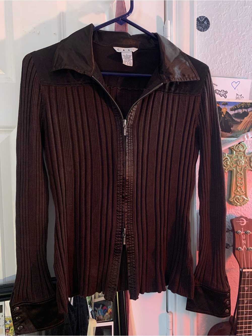Cabi silk double zip collared jacket